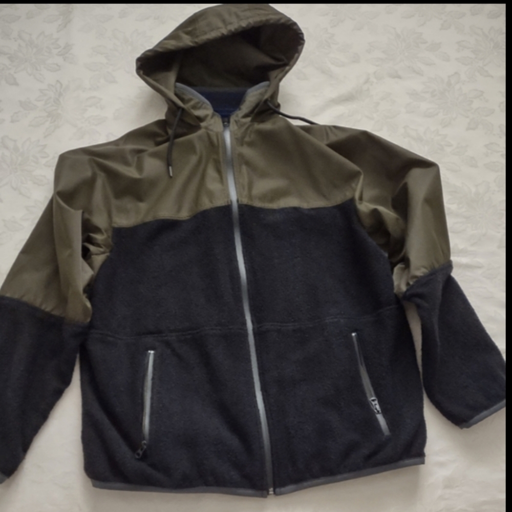 Vince Hooded Mixed Media Jacket Zip Front